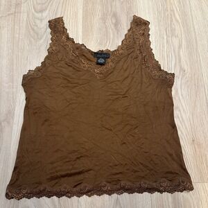 VTG‎ Women's Silk Cotton Y2K Lace Trim Tank Top Size L Feminine. Dolcetti Preppy